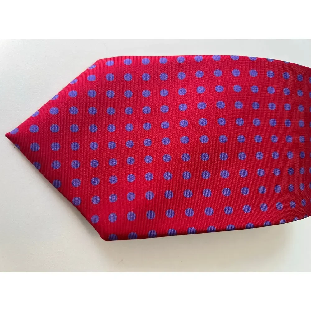 Vintage Polo Silk Men's Neck Tie Wide Red with Blue Polka Dots SG
